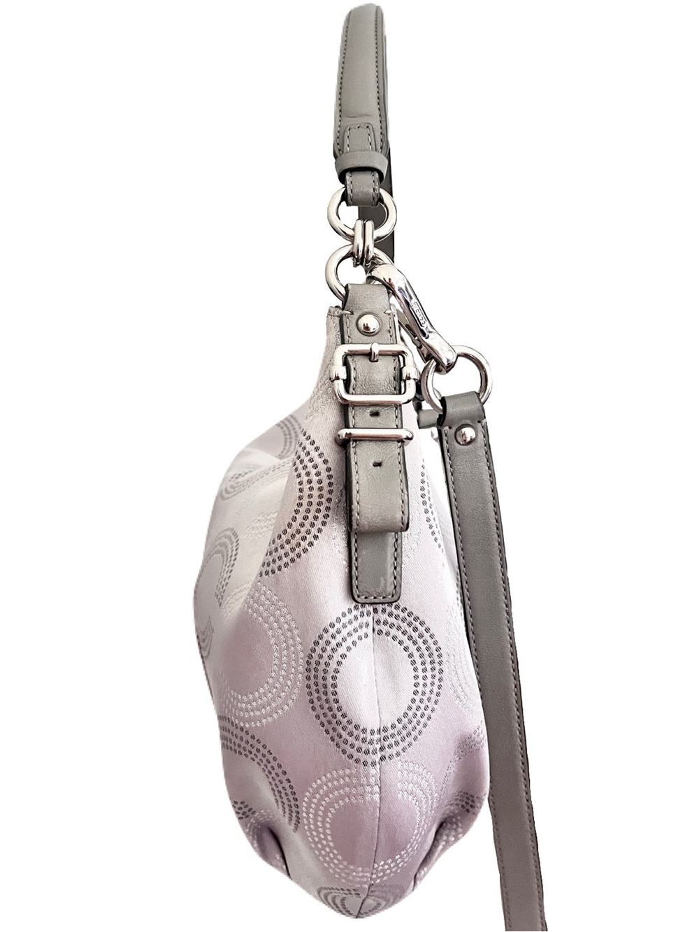 Coach Silver Jacquard Grey Leather ‘Madison Dotted Op Art’ Hobo Satchel - Picture 2 of 9